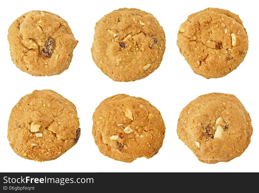 Collection of surface brown cookies for decoration on white background. Collection of surface brown cookies for decoration on white background