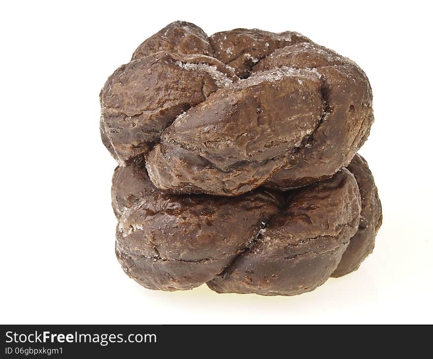 Double stack of spiral donut bread on white background. Double stack of spiral donut bread on white background