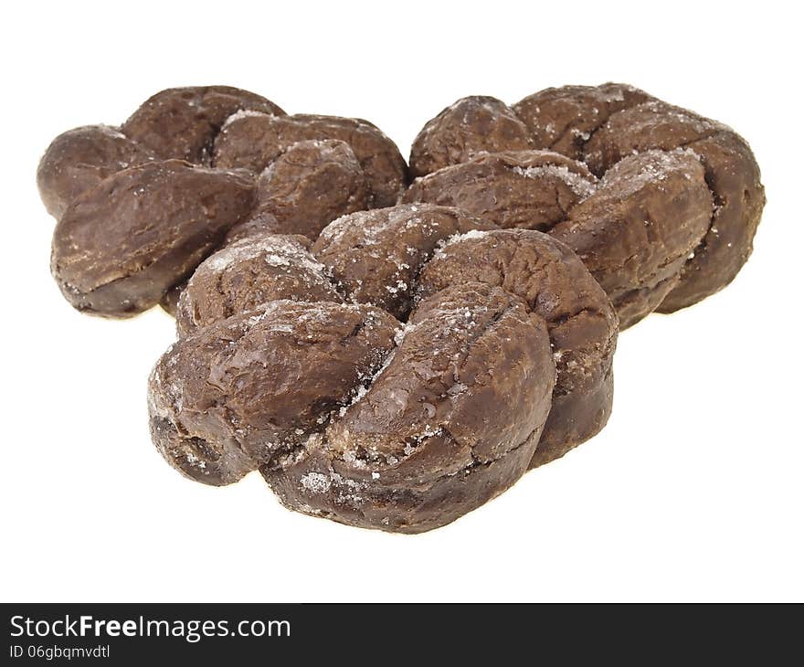 Three spiral donut bread isolated on white background