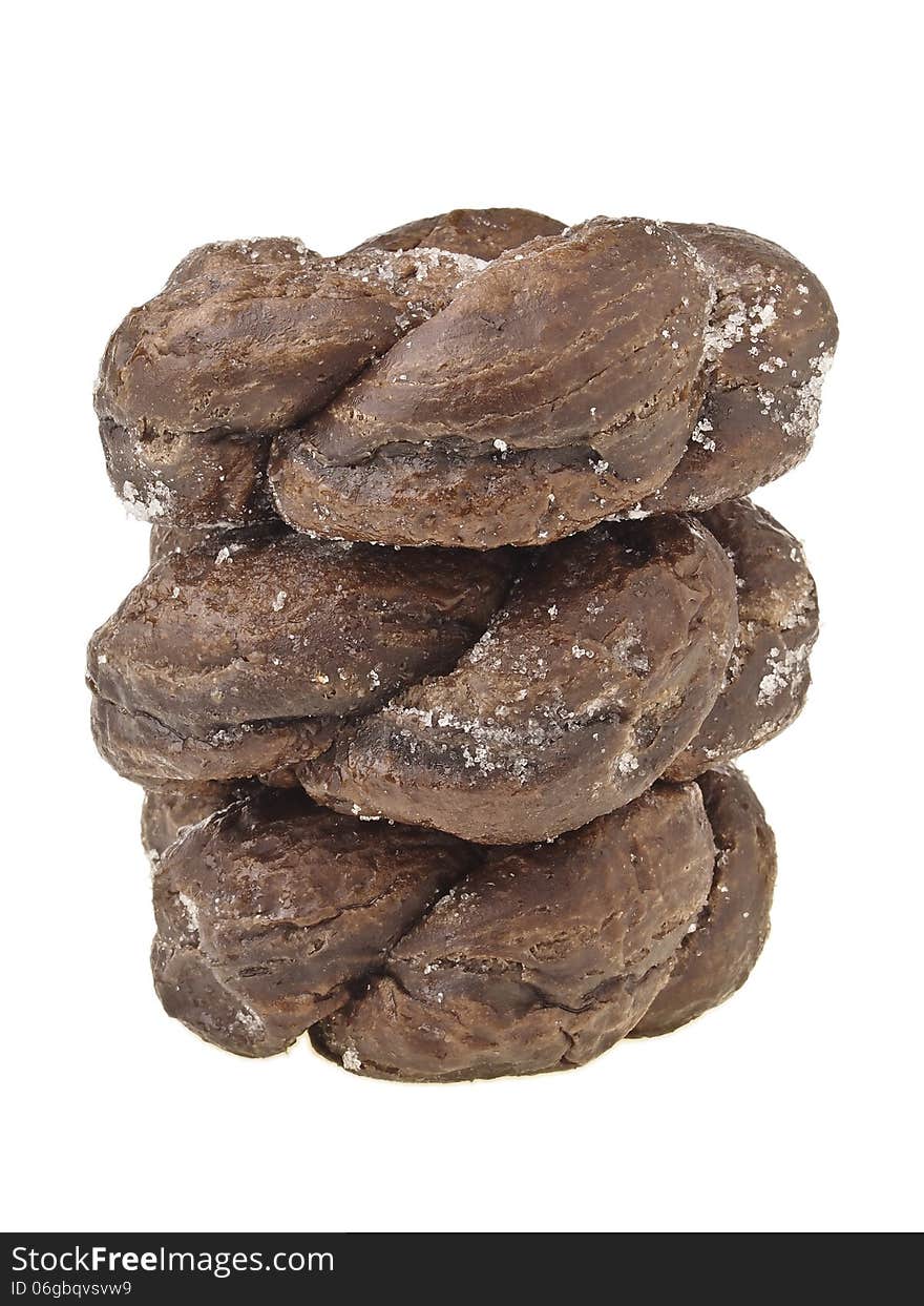 Triple stack of spiral donut bread on white background. Triple stack of spiral donut bread on white background