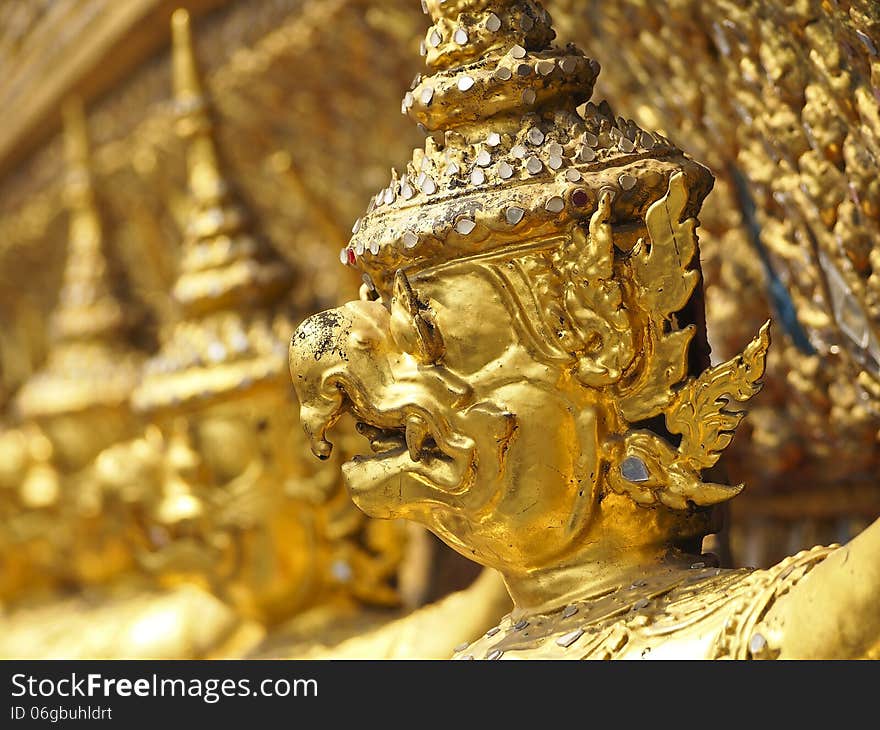 Close up of garuda decoration on chapel base at grand palace, phrakaew temple, Bangkok, Thailand. Close up of garuda decoration on chapel base at grand palace, phrakaew temple, Bangkok, Thailand