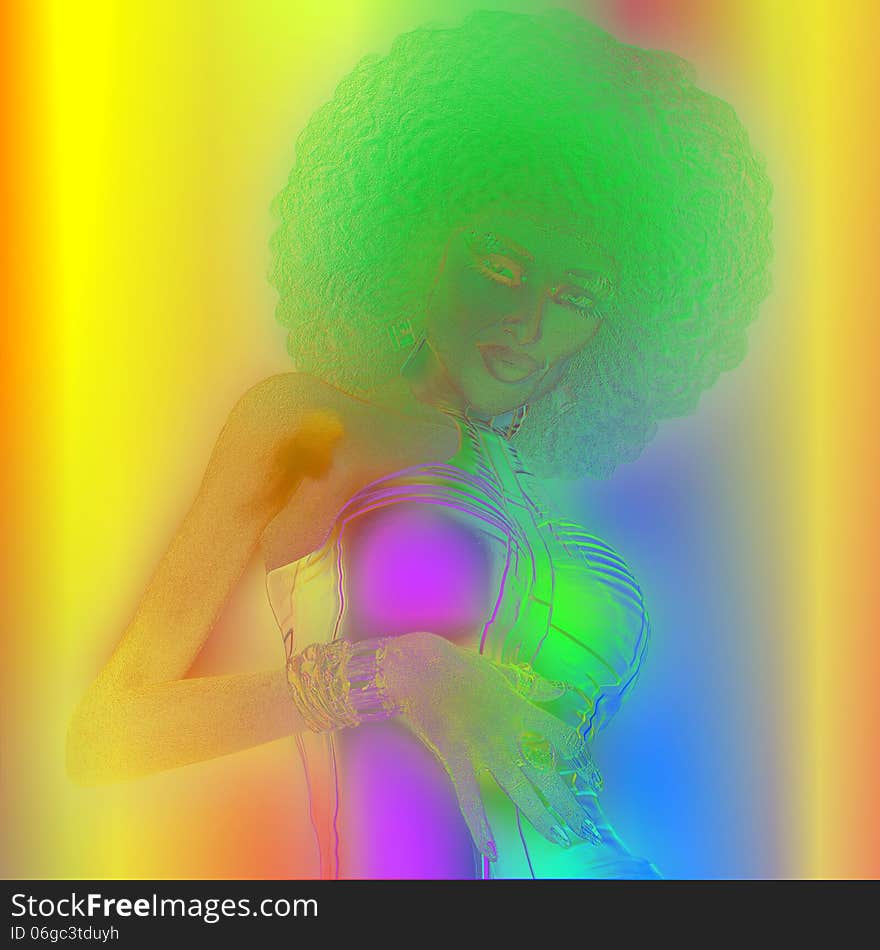 Retro metallic abstract image of a woman with an afro hairstyle.