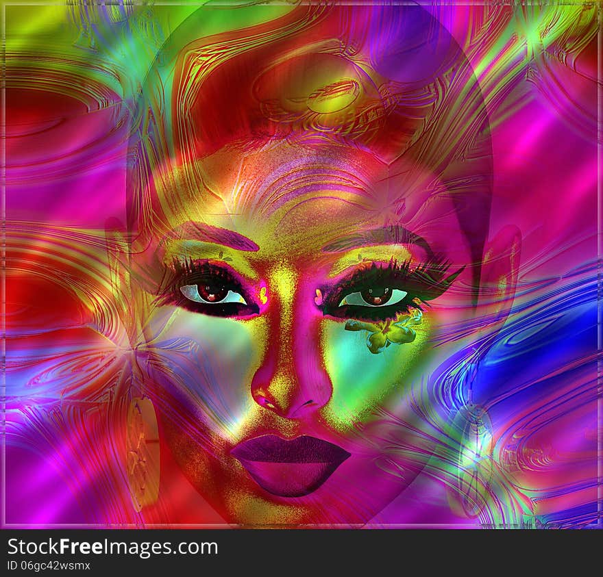 Colorful Abstract Of A Woman S Face In Red.