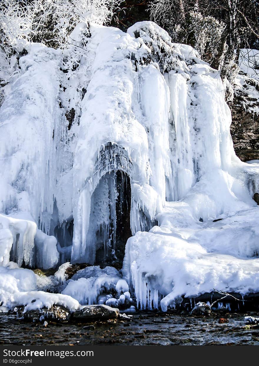 Waterfall in winter Perm region Russia