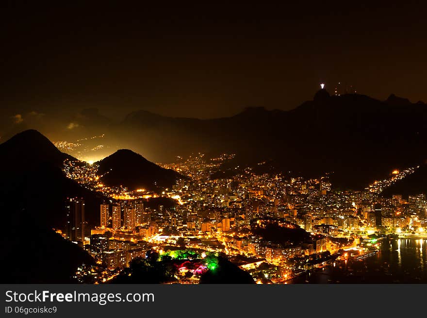 Rio de Janeiro aerial view from the Sugarloaf Mountain by night. Rio de Janeiro aerial view from the Sugarloaf Mountain by night.