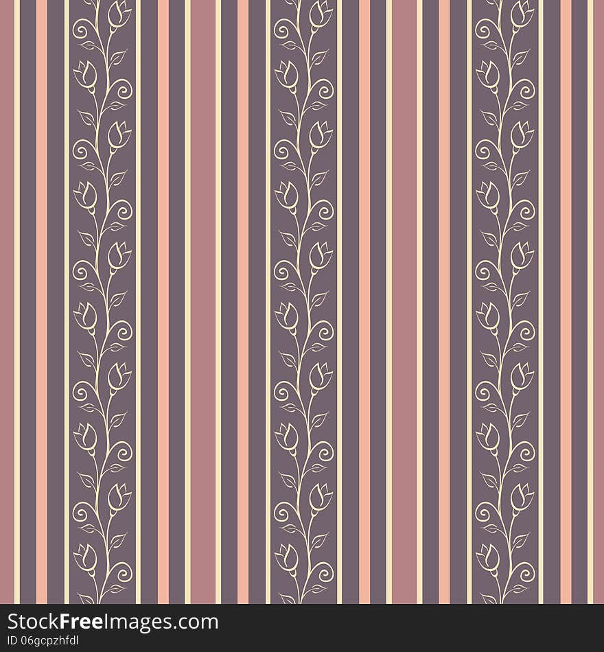 Stylish retro seamless pattern background with elegance floral borders and pastel colored lines. Vector illustration