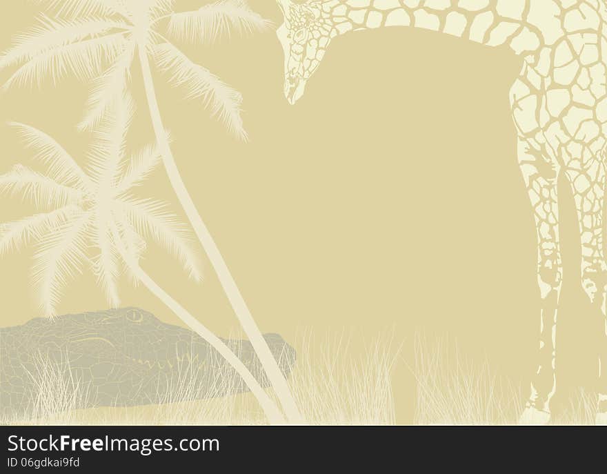 Illustration background with tropical plant and animal background. Illustration background with tropical plant and animal background