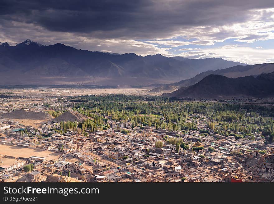 Cityscape view of Leh Ladakh city in the evening. Cityscape view of Leh Ladakh city in the evening