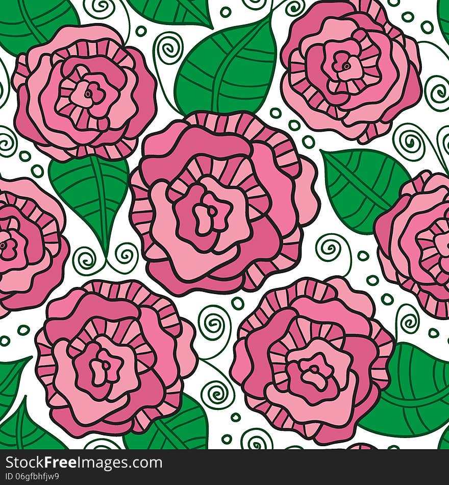 Seamless Vector Pattern With Vintage Roses