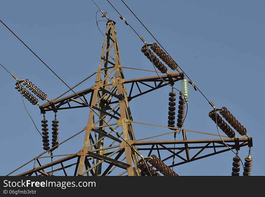 Support power lines support power lines against the blue sky