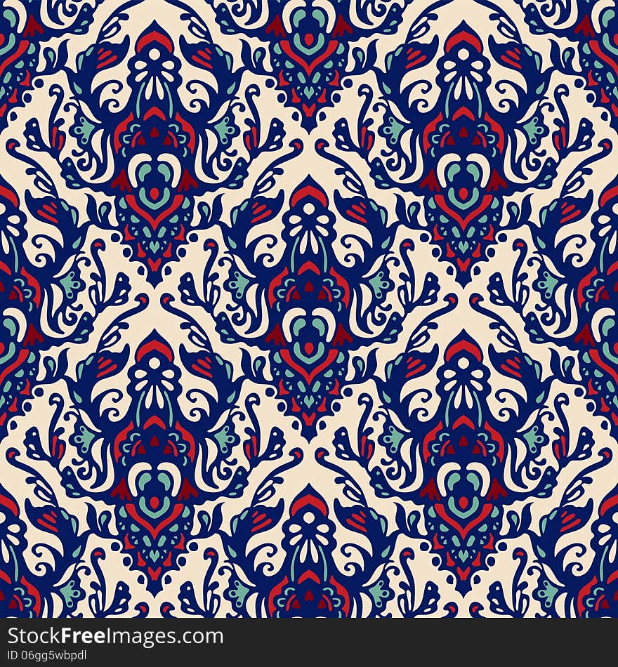 Damask seamless pattern blue