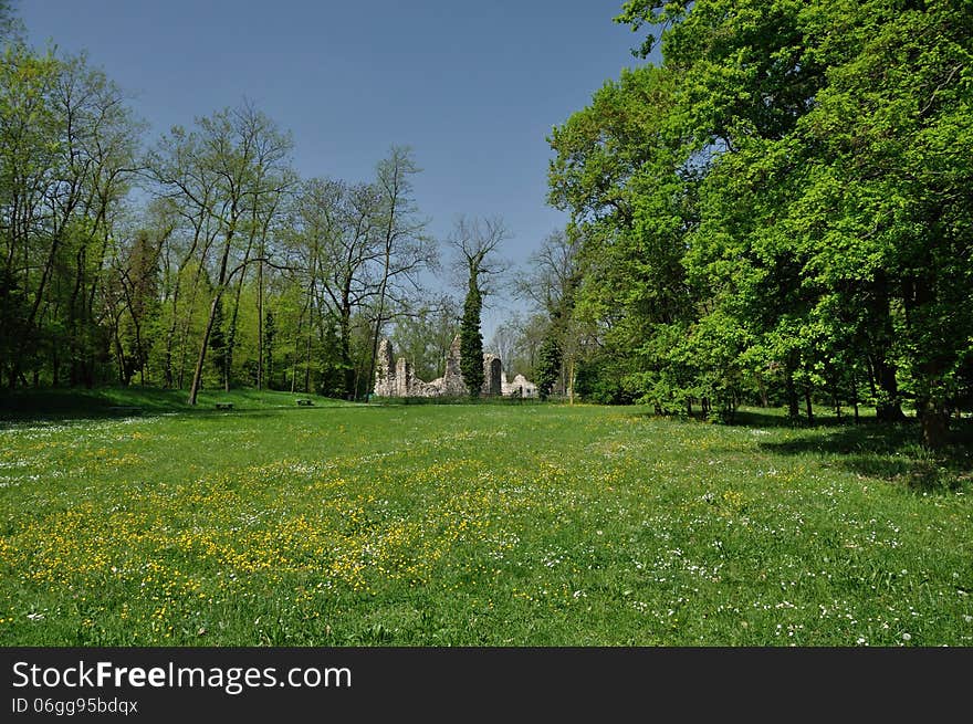 Castelseprio church ruins landscape view. Castelseprio church ruins landscape view