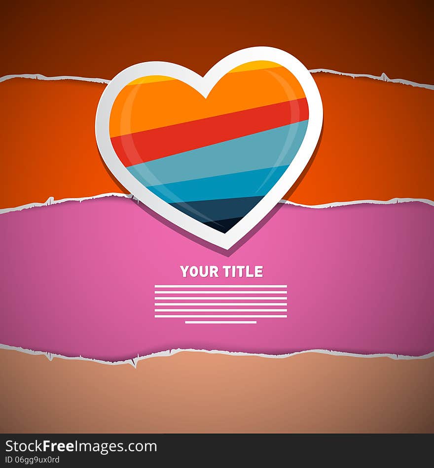 Retro Paper Heart on Torn Paper Background, Valentine Theme