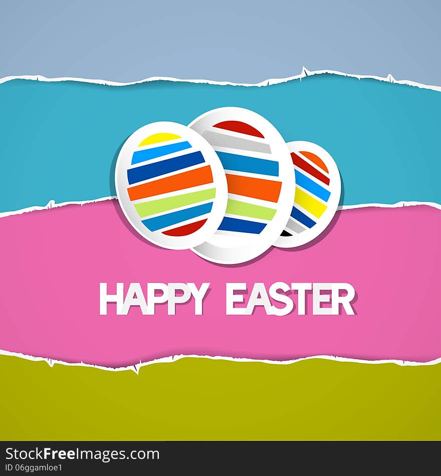 Easter Eggs on Retro Torn Paper Background