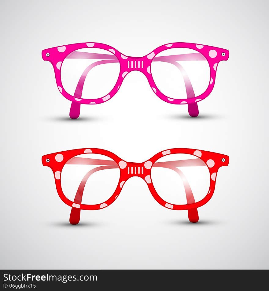 Abstract Vector Funny Red, Pink Glasses with Dots