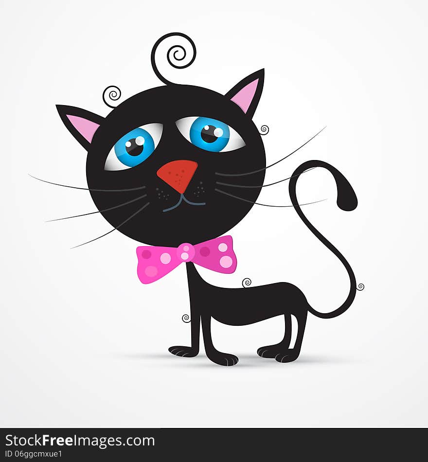 Black Cat, Kitten With Blue Eyes And  Pink Bow Tie