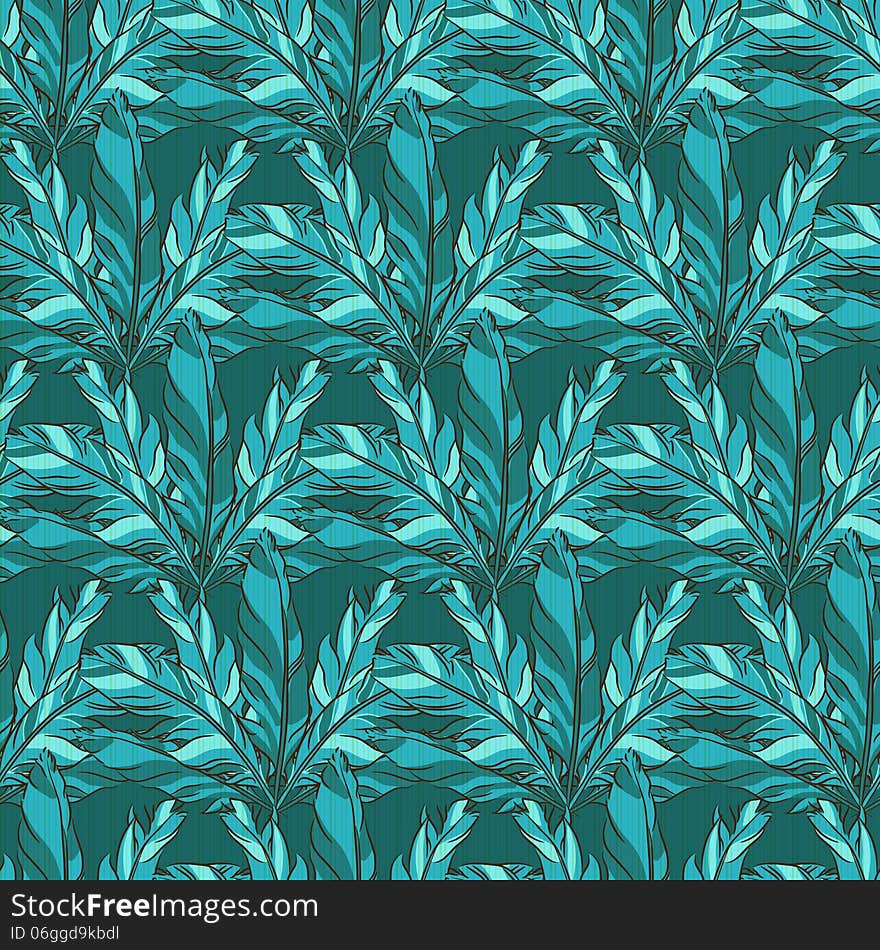 Vector Seamless Pattern With Blue Feather