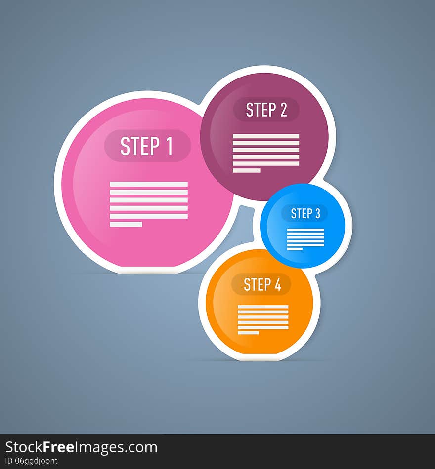 Four Tutorial Steps, Infographics Circle Web Layout in Pink, Blue, Orange Colors. Four Tutorial Steps, Infographics Circle Web Layout in Pink, Blue, Orange Colors