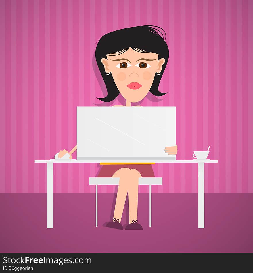 Business Woman With Computer on Pink, Purple Background. Business Woman With Computer on Pink, Purple Background