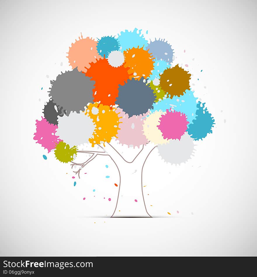 Vector Tree With Colorful Blots, Splashes