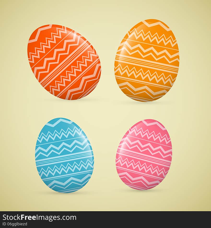 Abstract Vector 3d Orange, Red, Blue, Pink Easter Eggs. Abstract Vector 3d Orange, Red, Blue, Pink Easter Eggs