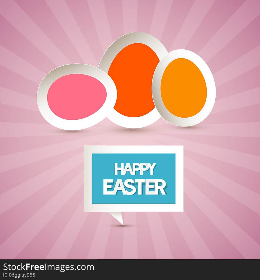 Retro Paper Pink, Red, Orange Eggs with Happy Easter Title and