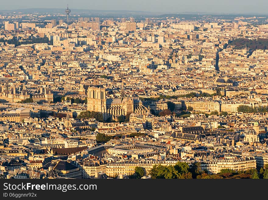 View of Paris from the Montparnasse Tower at sunset