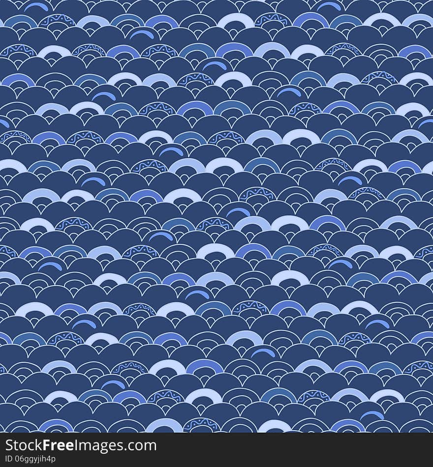 Abstract Hand-drawn Pattern, Waves Background.