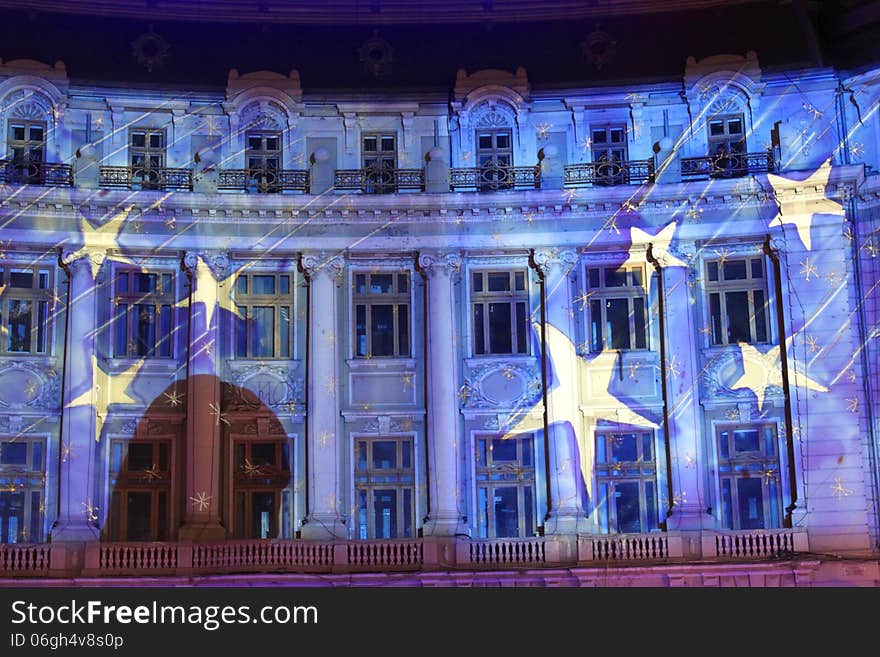 Building decorated for Christmas