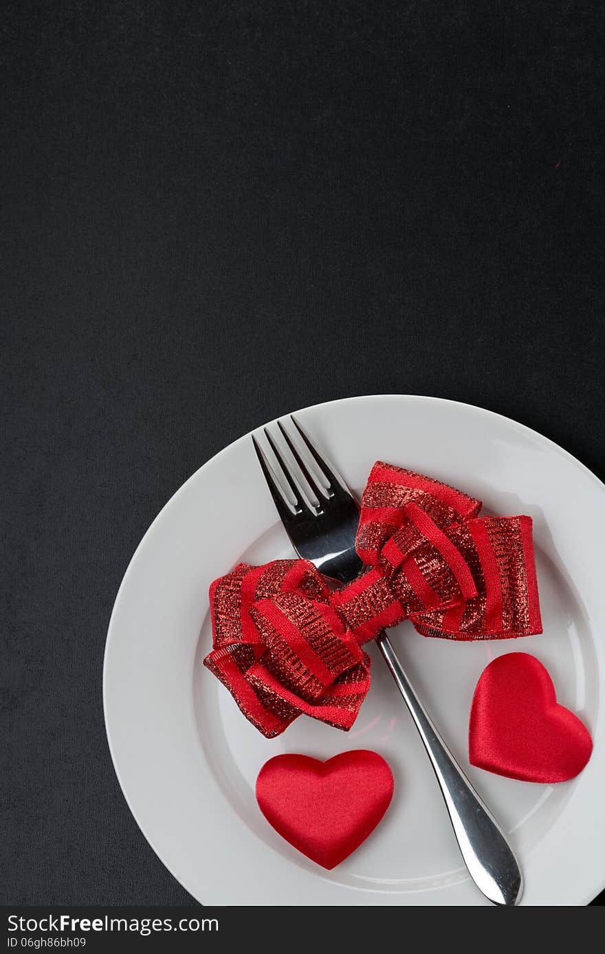 Festive Table Setting For Valentine S Day On A Black Background