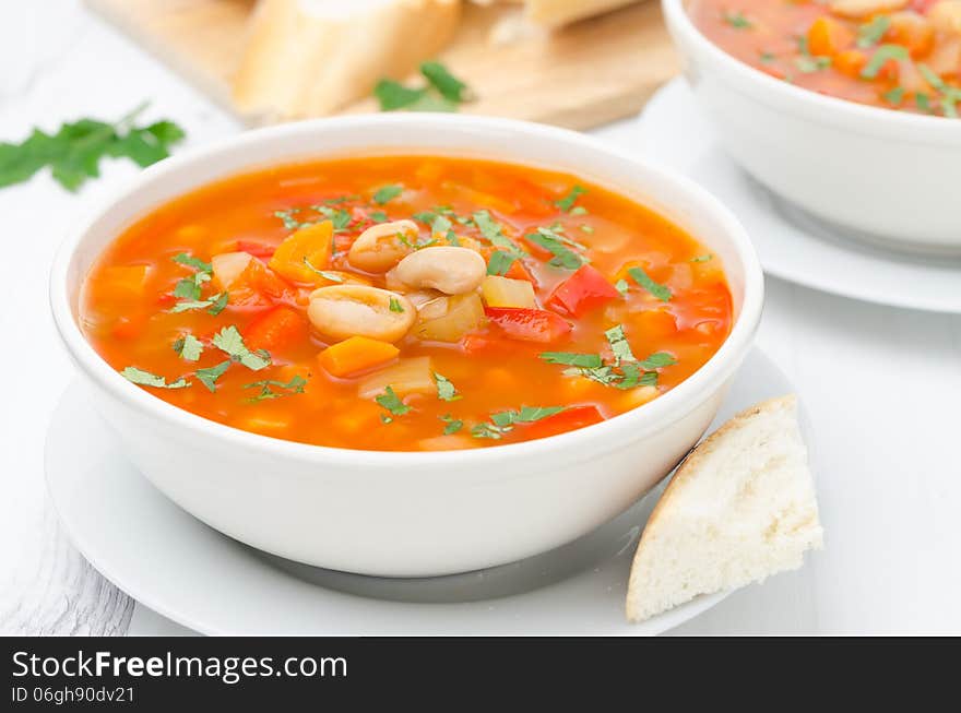 Vegetable Soup With White Beans In A Bowl Horizontal