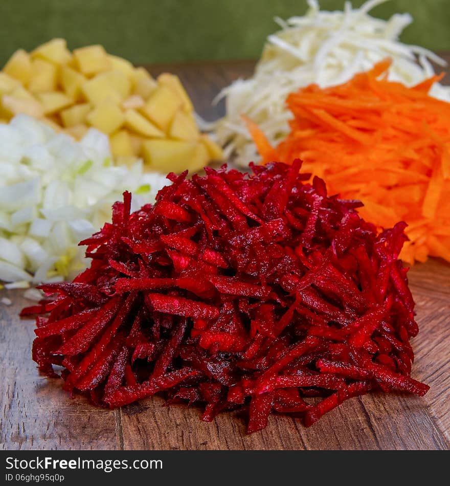 Raw peeled onions cabbage beets potato carrots for soup. Raw peeled onions cabbage beets potato carrots for soup