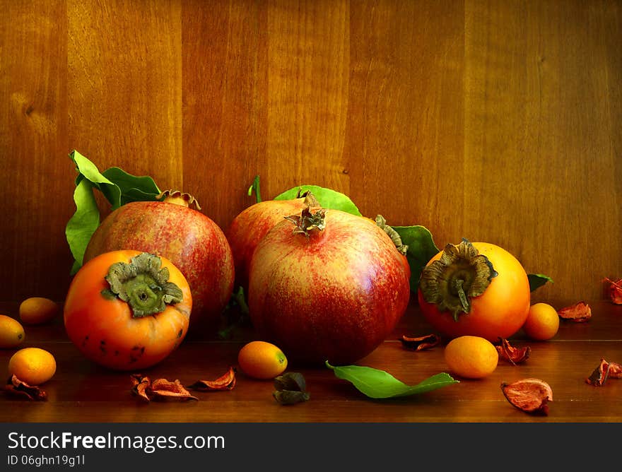 Persimmon, pomegranate and citrus fruits