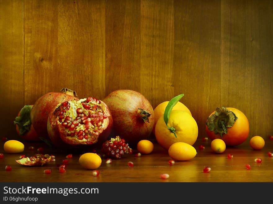 Persimmon, pomegranate and citrus fruits