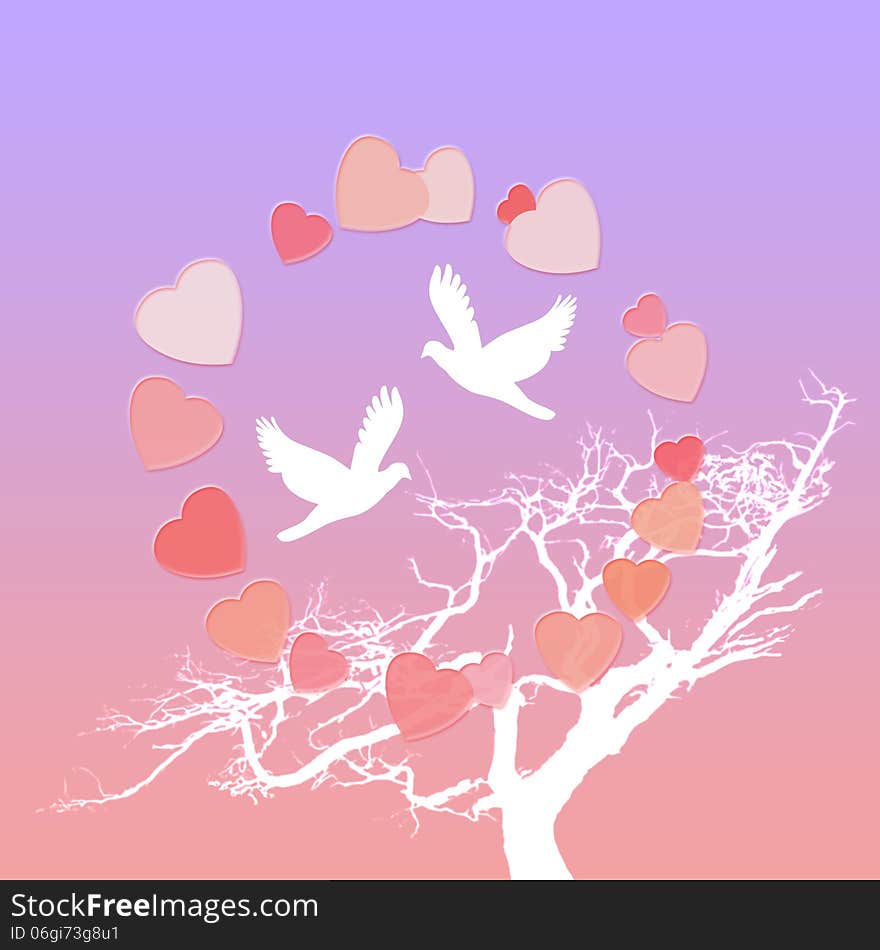 Gentle lovely card to the Valentine's day with two birds. Gentle lovely card to the Valentine's day with two birds