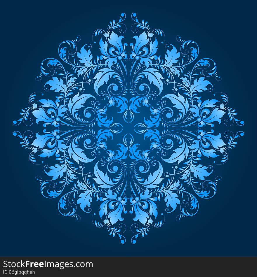 Filigree floral pattern on a blue background. Filigree floral pattern on a blue background.