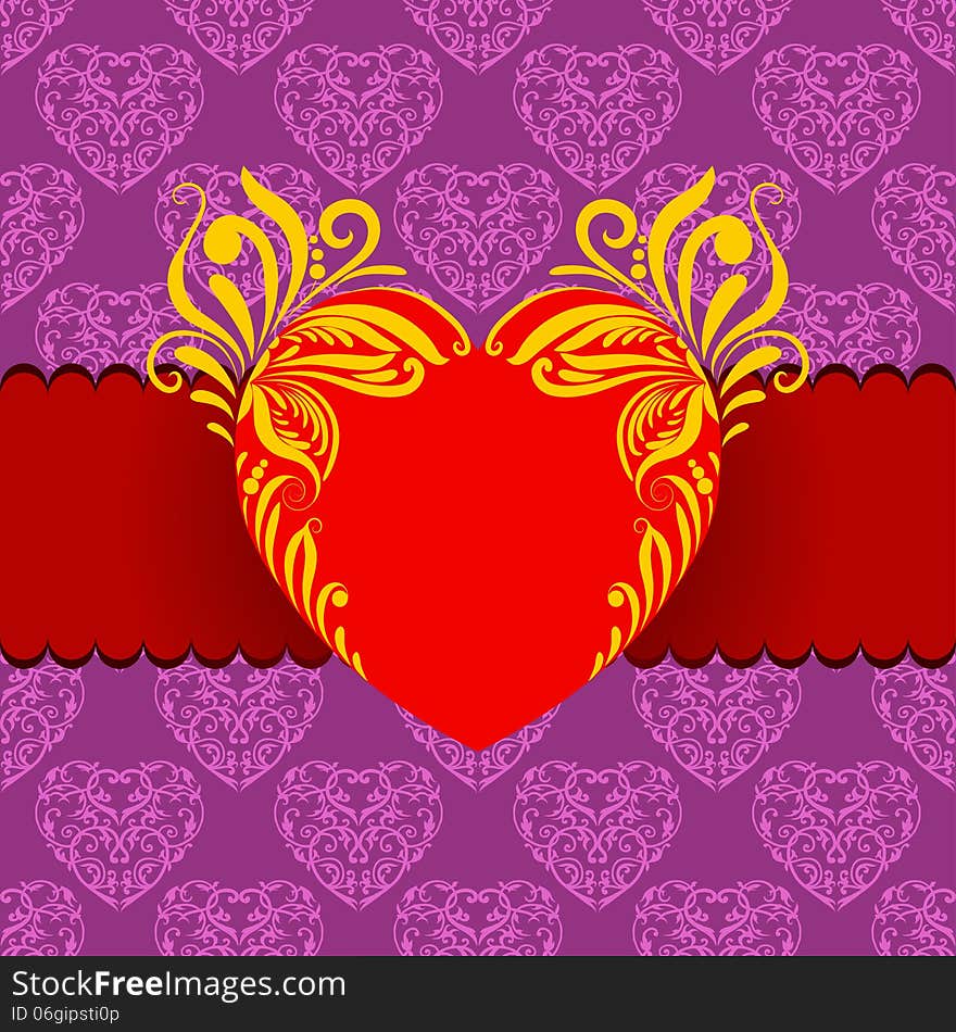 Template frame design for greeting card. Background - seamless pattern.