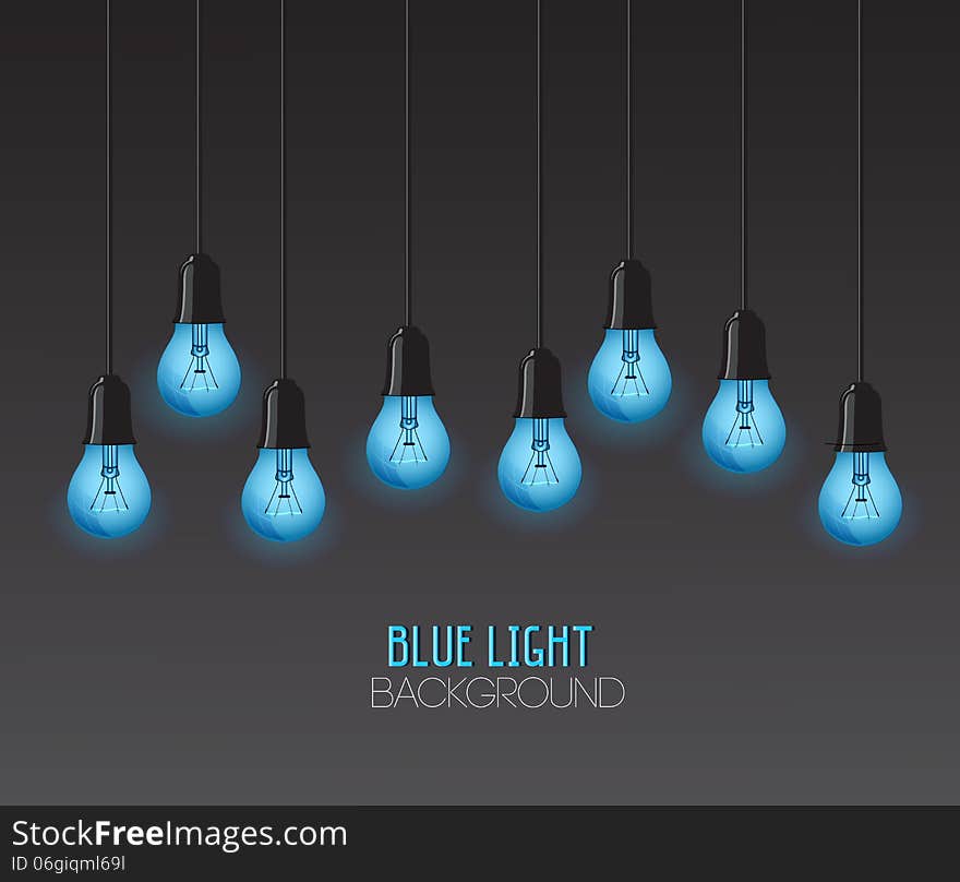 Dark background with blue bulbs, place for text. Dark background with blue bulbs, place for text