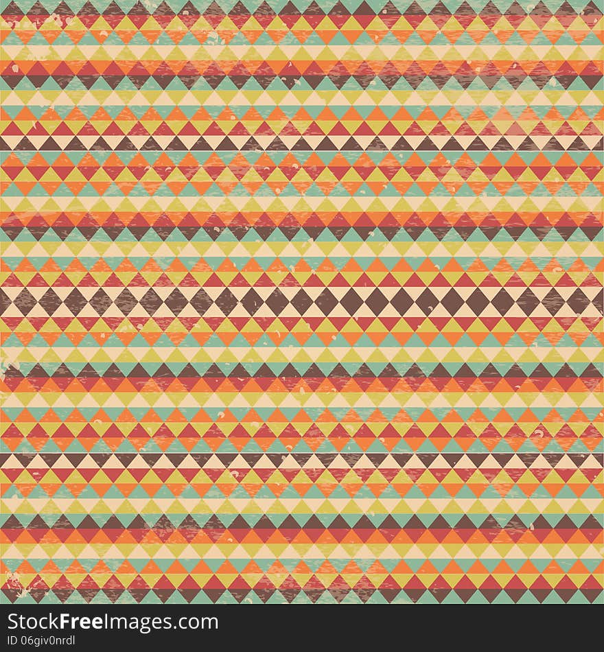 Vector Seamless Geometric Triangle Background with Grunge Texture, Hipster Style, Seamless Pattern, Illustratuon