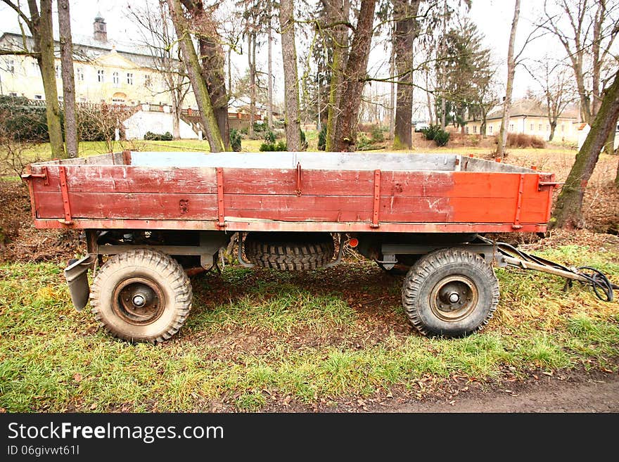 Red lorry trailer, empty trailer. Red lorry trailer, empty trailer