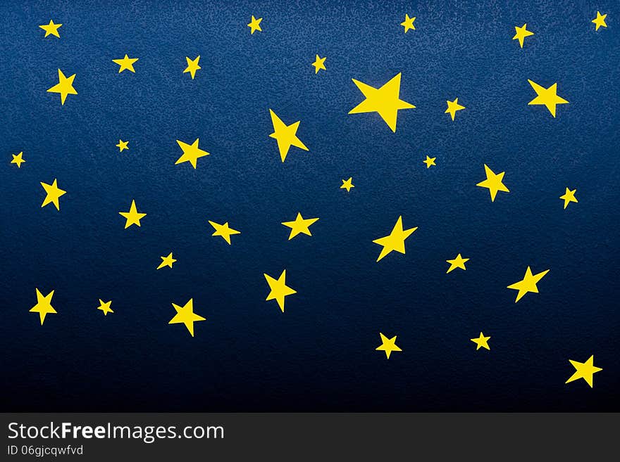 Dark blue sky with large yellow stars. Dark blue sky with large yellow stars