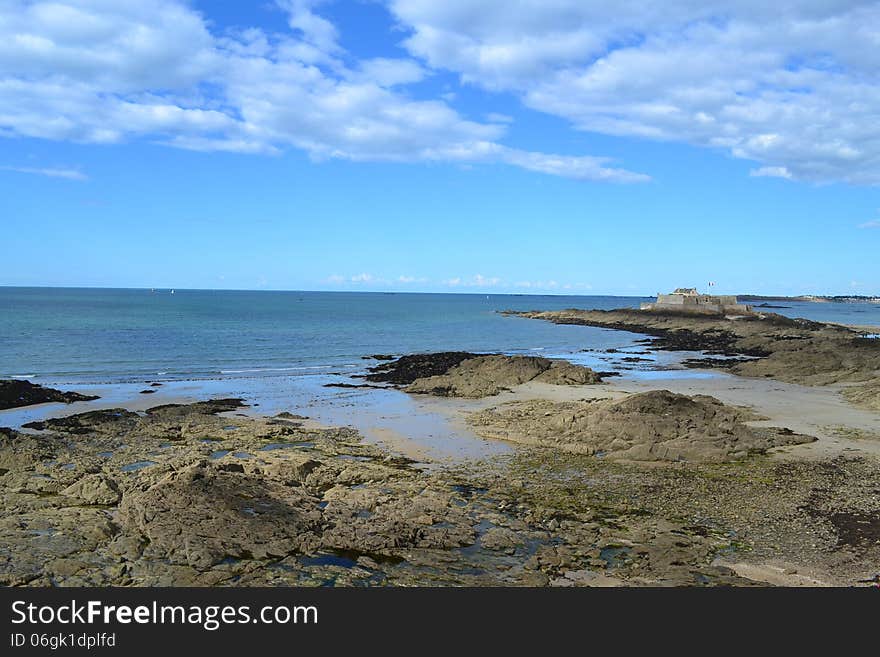 Saint Malo beach and Castle west of France