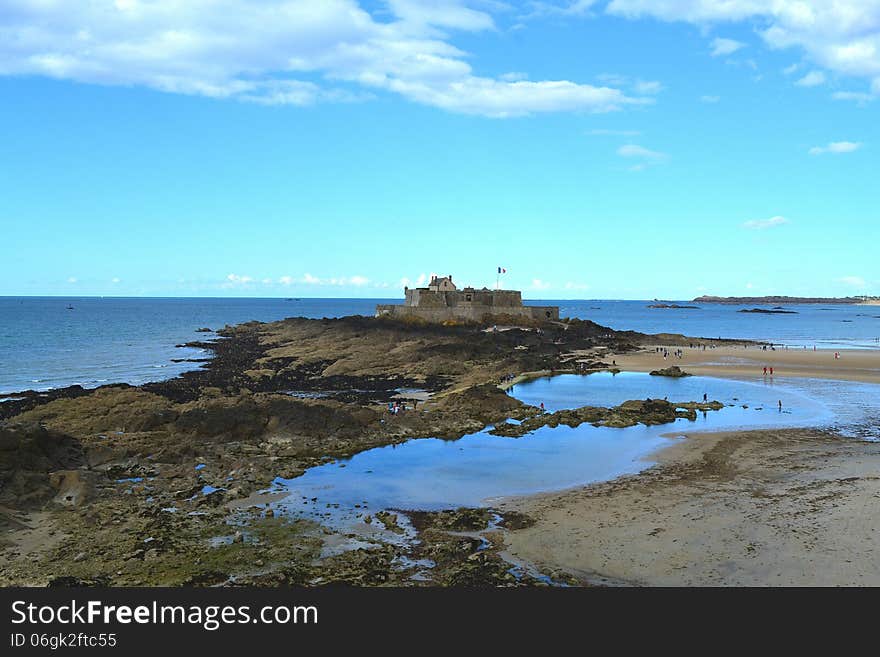 Saint Malo castle in the mid tide time, west cost of France. Saint Malo castle in the mid tide time, west cost of France