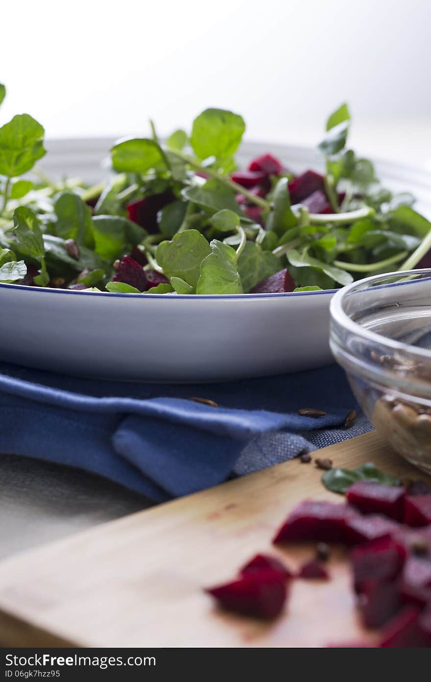 Watercress and beetroot salad with toasted sunflower seeds. Watercress and beetroot salad with toasted sunflower seeds.