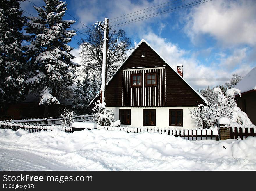 Snowy cottage, czech countryside cottage. Snowy cottage, czech countryside cottage