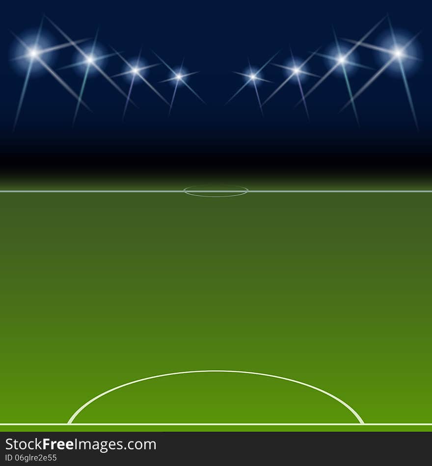 Green Soccer Field, Bright Spotlights,