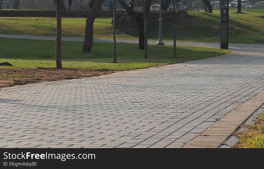 Mother with child in stroller walks in park, HD. Mother with child in stroller walks in park, HD