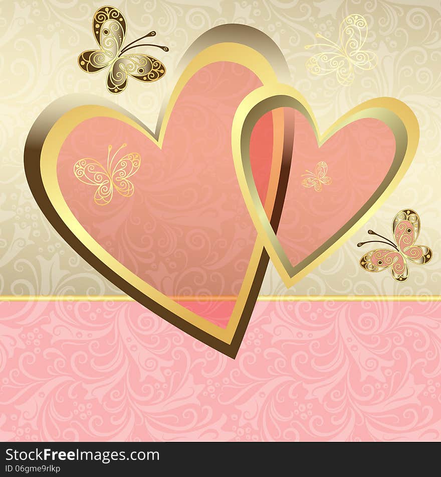 Delicate valentine frame with lace butterflies on vintage background (vector eps 10). Delicate valentine frame with lace butterflies on vintage background (vector eps 10)