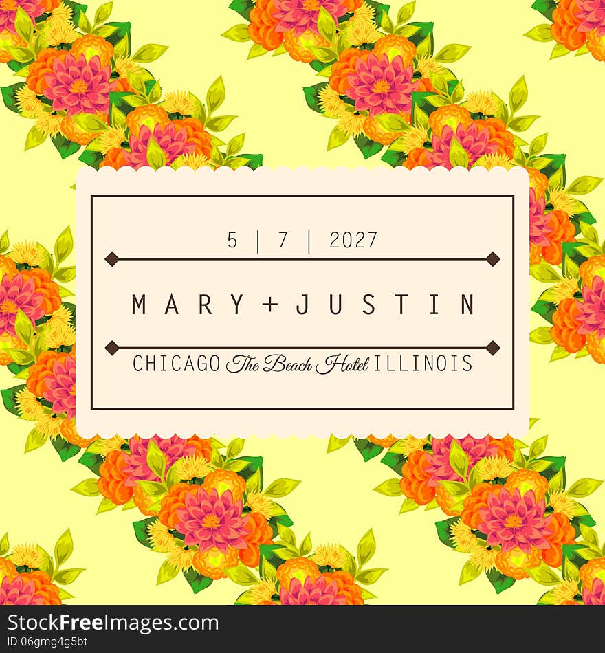 Wedding card or invitation with abstract floral background