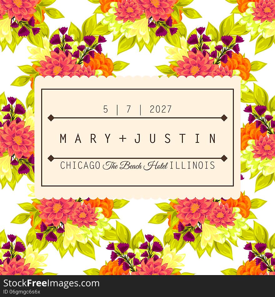 Wedding card or invitation with abstract floral background